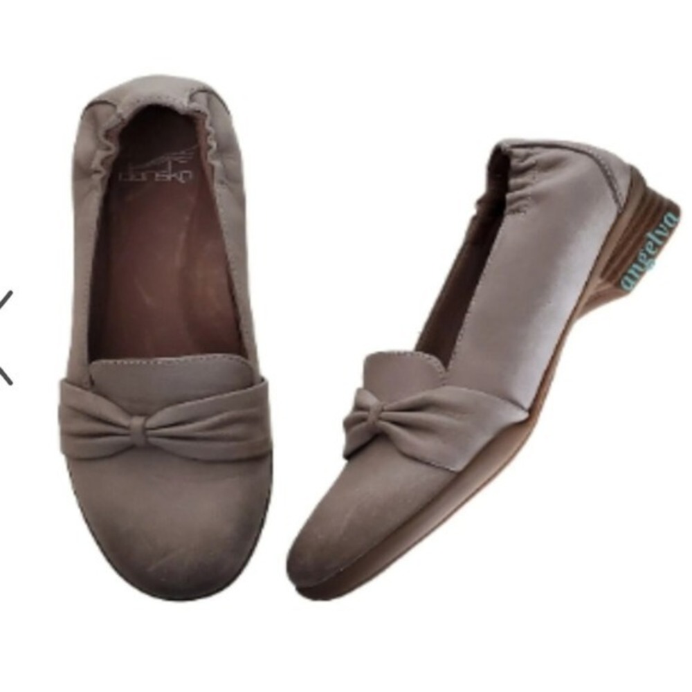 Dansko Karen 7.5-8 burnished nubuck bow belted comfort slip‎ on loafers taupe 38